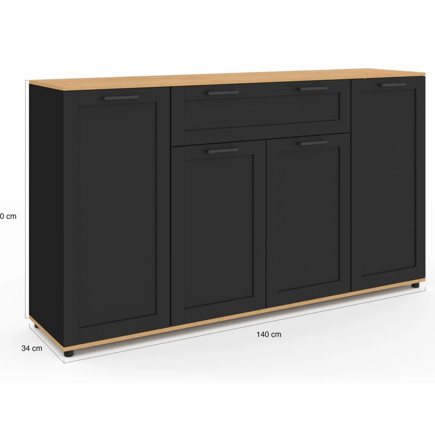Buffet noir et bois 4 portes 1 tiroir*IDMarket Clearance