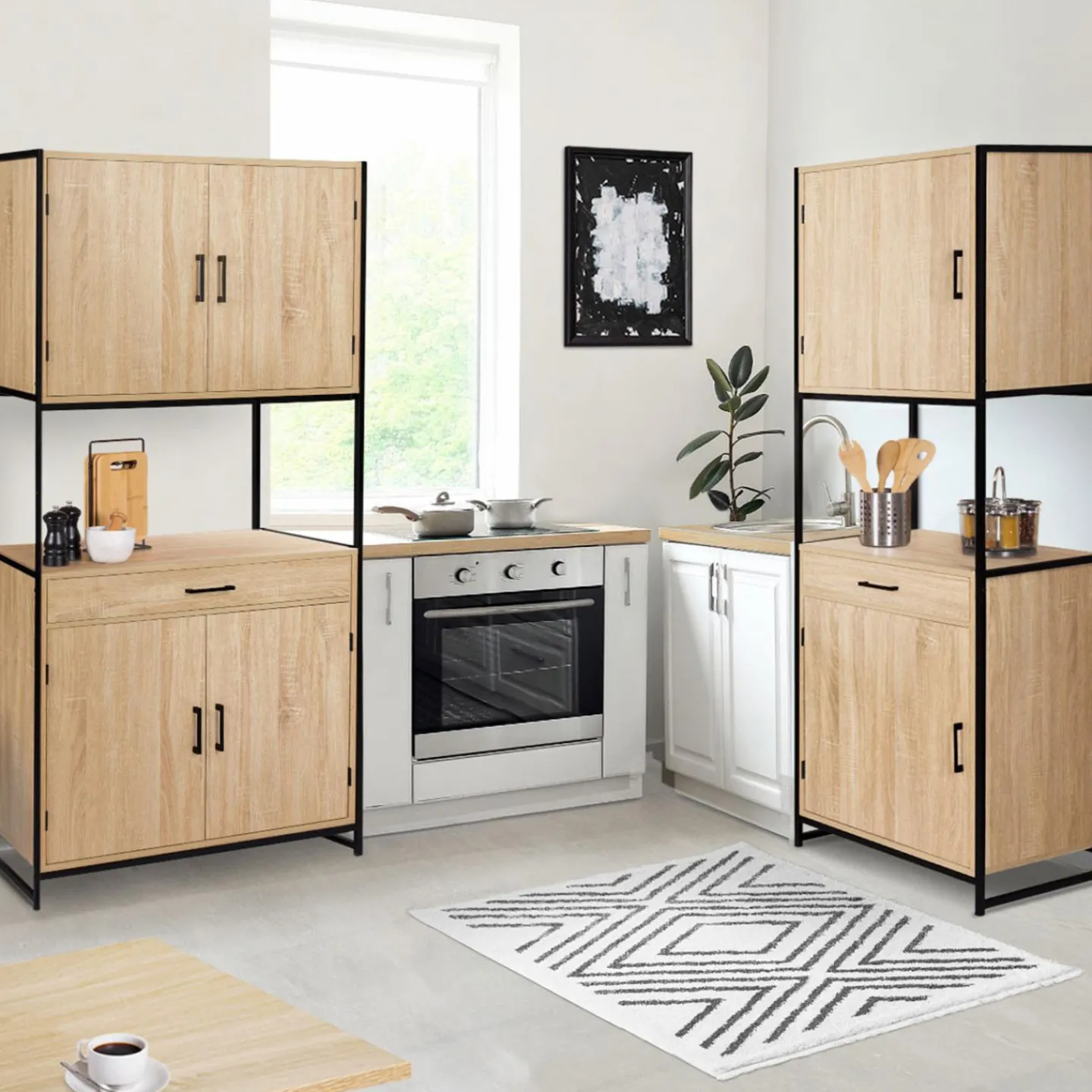 Buffet vaisselier industriel 80 cm 4 portes 1 tiroir*IDMarket Discount