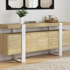 Buffet XXL bois et blanc industriel 180 cm 4 portes 3 tiroirs*IDMarket New