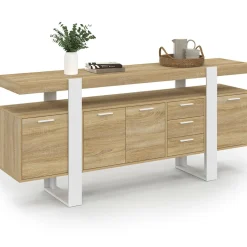 Buffet XXL bois et blanc industriel 180 cm 4 portes 3 tiroirs*IDMarket New