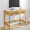 Bureau 1 tiroir bois et cannage 90*50*IDMarket Best