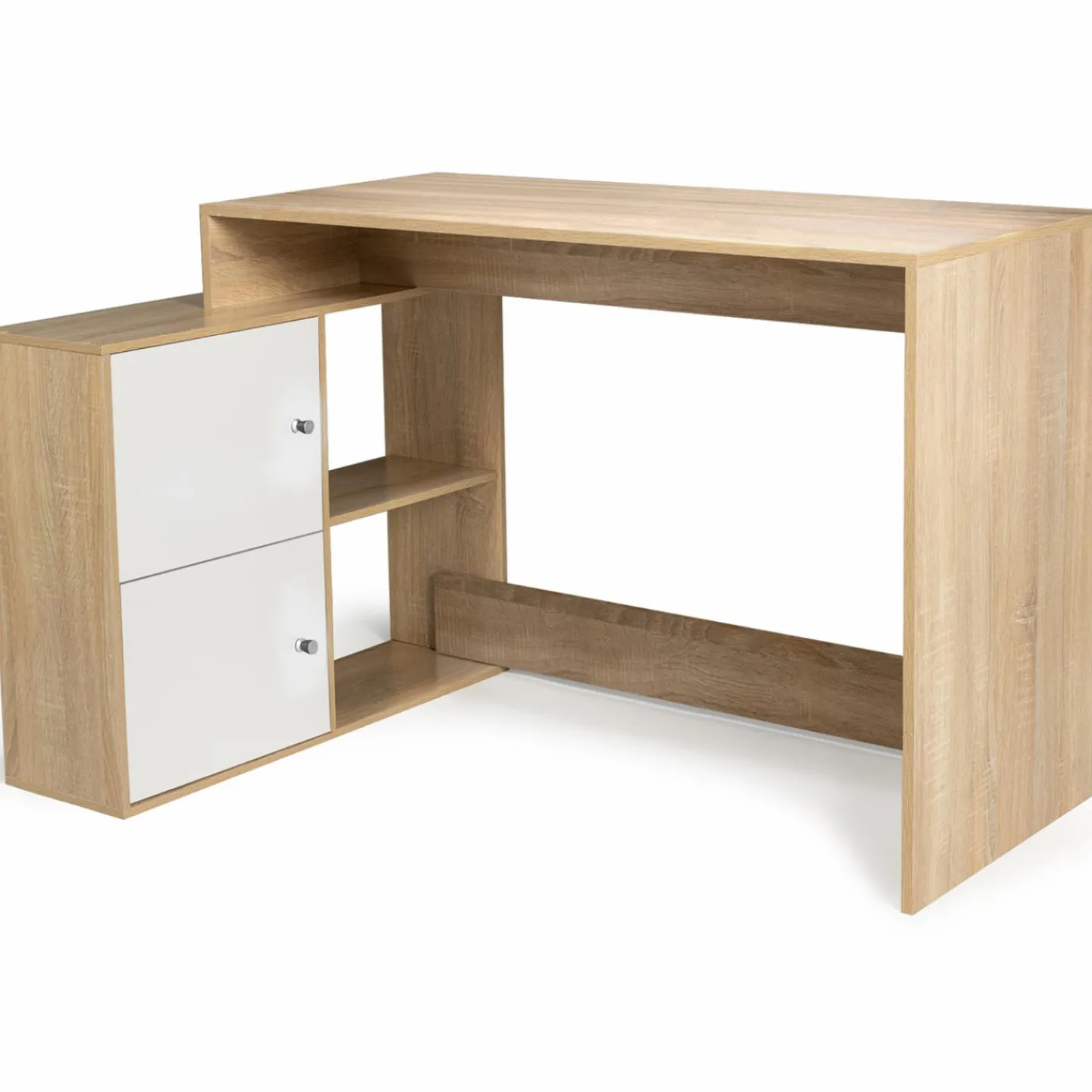 Bureau d’angle avec rangement bois imitation hêtre et blanc*IDMarket Online