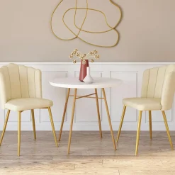 Chaises coquillages beiges en velours et pieds dorés*IDMarket Hot