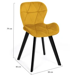 Chaises en velours matelassée bleu, gris foncé, gris clair et jaune*IDMarket Online
