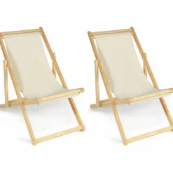 Chaises longues pliables 4 positions écrue*IDMarket Sale