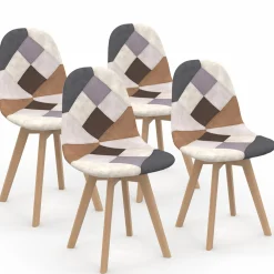 Chaises motifs patchworks marron scandinaves : lot de 4*IDMarket New