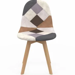 Chaises motifs patchworks marron scandinaves : lot de 4*IDMarket New