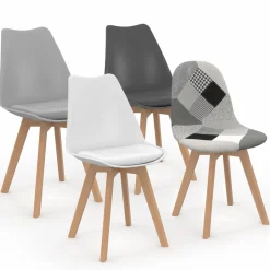 Chaises scandinaves patchworks noirs, gris et blancs*IDMarket New