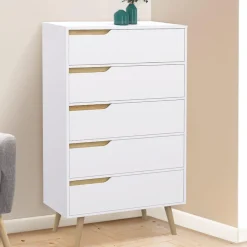 Chiffonnier 5 tiroirs bois et blanc style scandinave*IDMarket Best