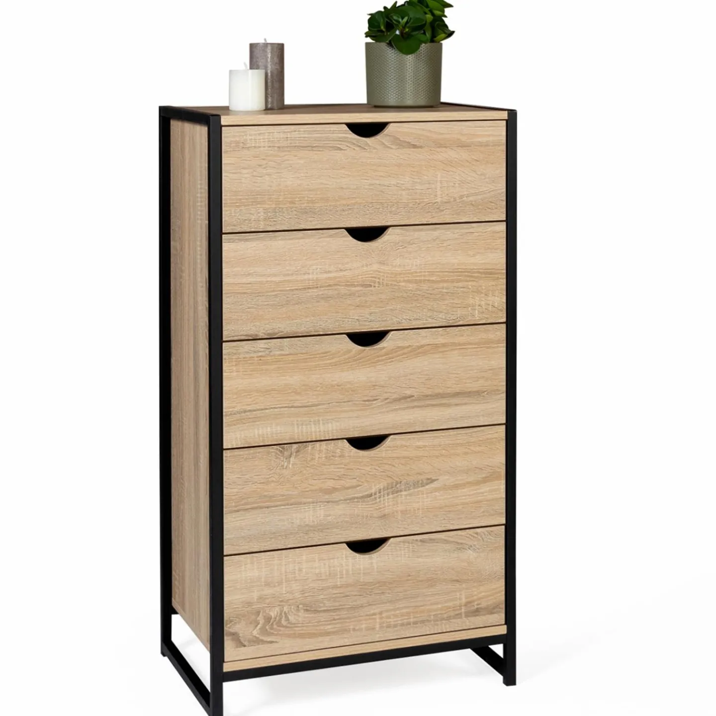 Chiffonnier industriel bois et métal 5 tiroirs*IDMarket Hot