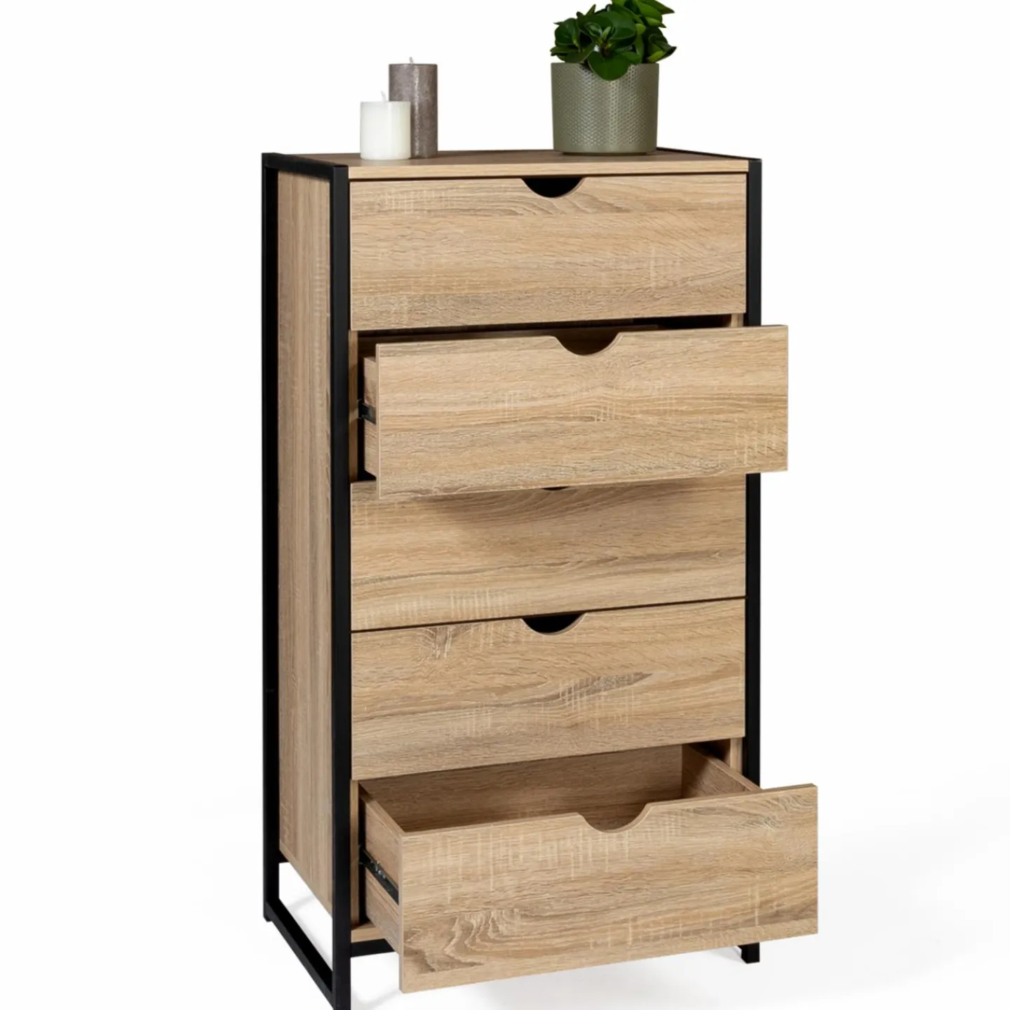 Chiffonnier industriel bois et métal 5 tiroirs*IDMarket Hot