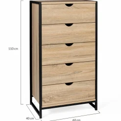 Chiffonnier industriel bois et métal 5 tiroirs*IDMarket Hot