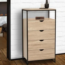 Chiffonnier industriel bois et métal avec 4 tiroirs*IDMarket Sale
