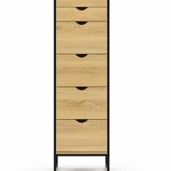 Chiffonnier industriel 40cm 5 tiroirs meuble d'entrée avec miroir*IDMarket Sale