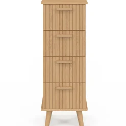 Chiffonnier lattes tasseau bois coloris chêne - meuble d'appoint 4 tiroirs 30 cm*IDMarket Best