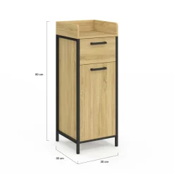 Colonne de rangement d'appoint salle de bain design industriel 1 tiroir 1 placard*IDMarket Best