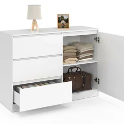 Commode 3 tiroirs + 1 porte 110 cm bois blanc*IDMarket Discount