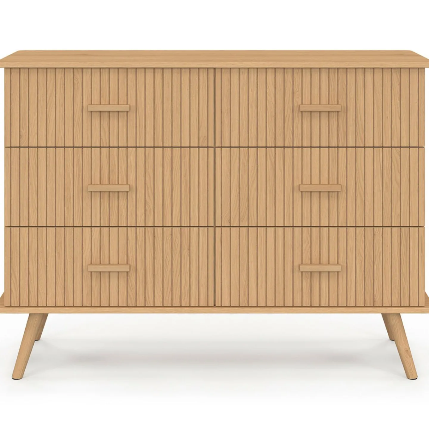 Commode 6 tiroirs 110 cm lattes tasseau bois coloris chêne*IDMarket Sale