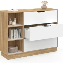 Commode 3 tiroirs 3 niches hêtre blanc*IDMarket Discount