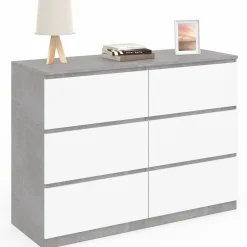 Commode 6 tiroirs blanche effet béton*IDMarket Online