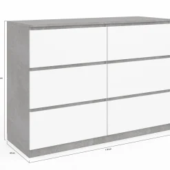 Commode 6 tiroirs blanche effet béton*IDMarket Online