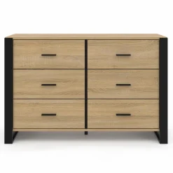 Commode 6 tiroirs bois et noir*IDMarket Discount