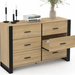 Commode 6 tiroirs bois et noir*IDMarket Discount
