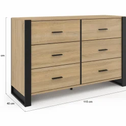 Commode 6 tiroirs bois et noir*IDMarket Discount