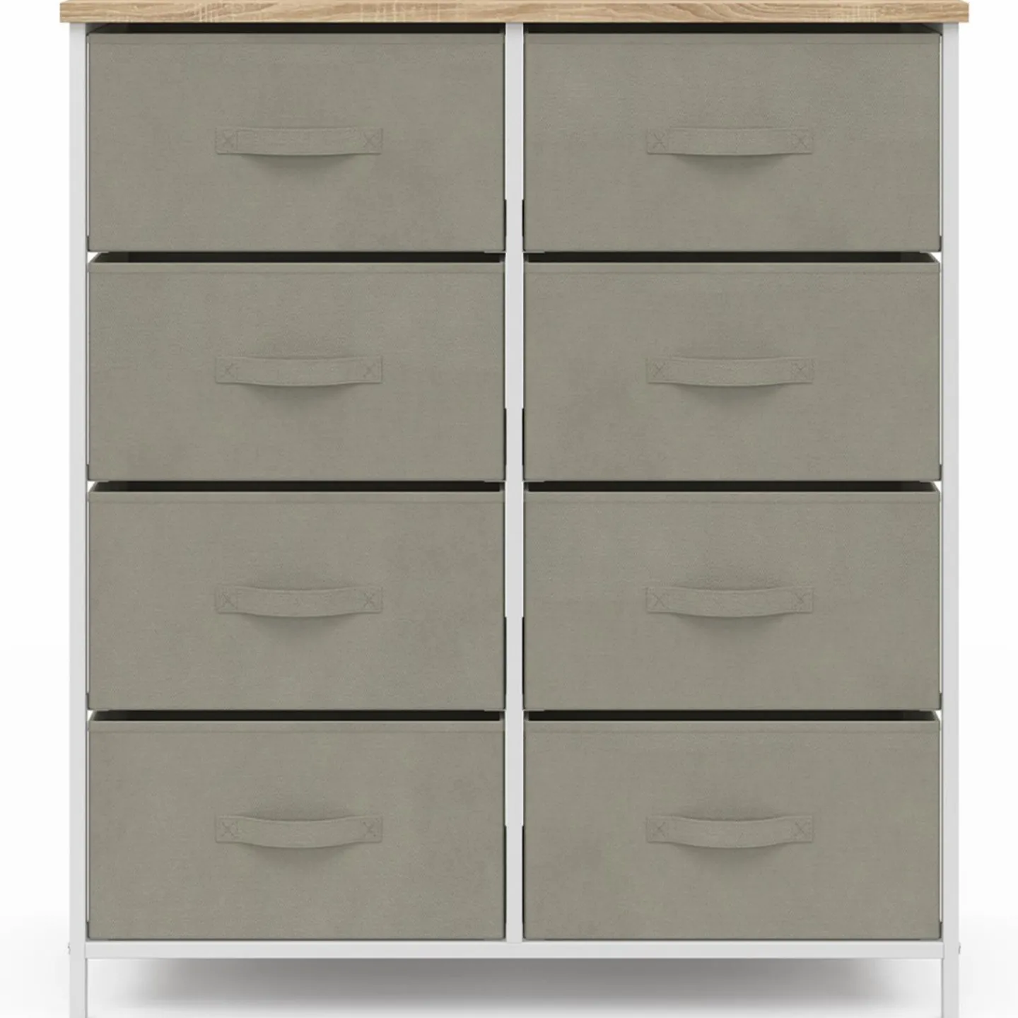 Commode 8 tiroirs en tissu gris clair et plateau effet bois*IDMarket New