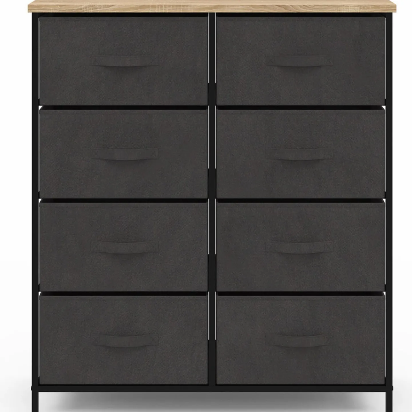 Commode 8 tiroirs en tissu gris anthracite et plateau effet bois*IDMarket New