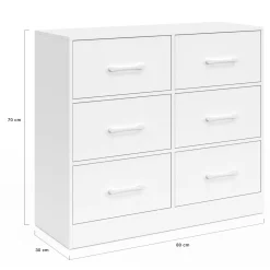 Commode 6 tiroirs en tissu 80 cm meuble de rangement bois blanc*IDMarket Best
