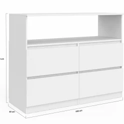 Commode avec 4 tiroirs bois blanc 100 cm avec niche*IDMarket Discount