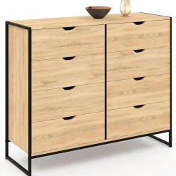 Commode blanc et bois 8 tiroirs au design industriel*IDMarket Online