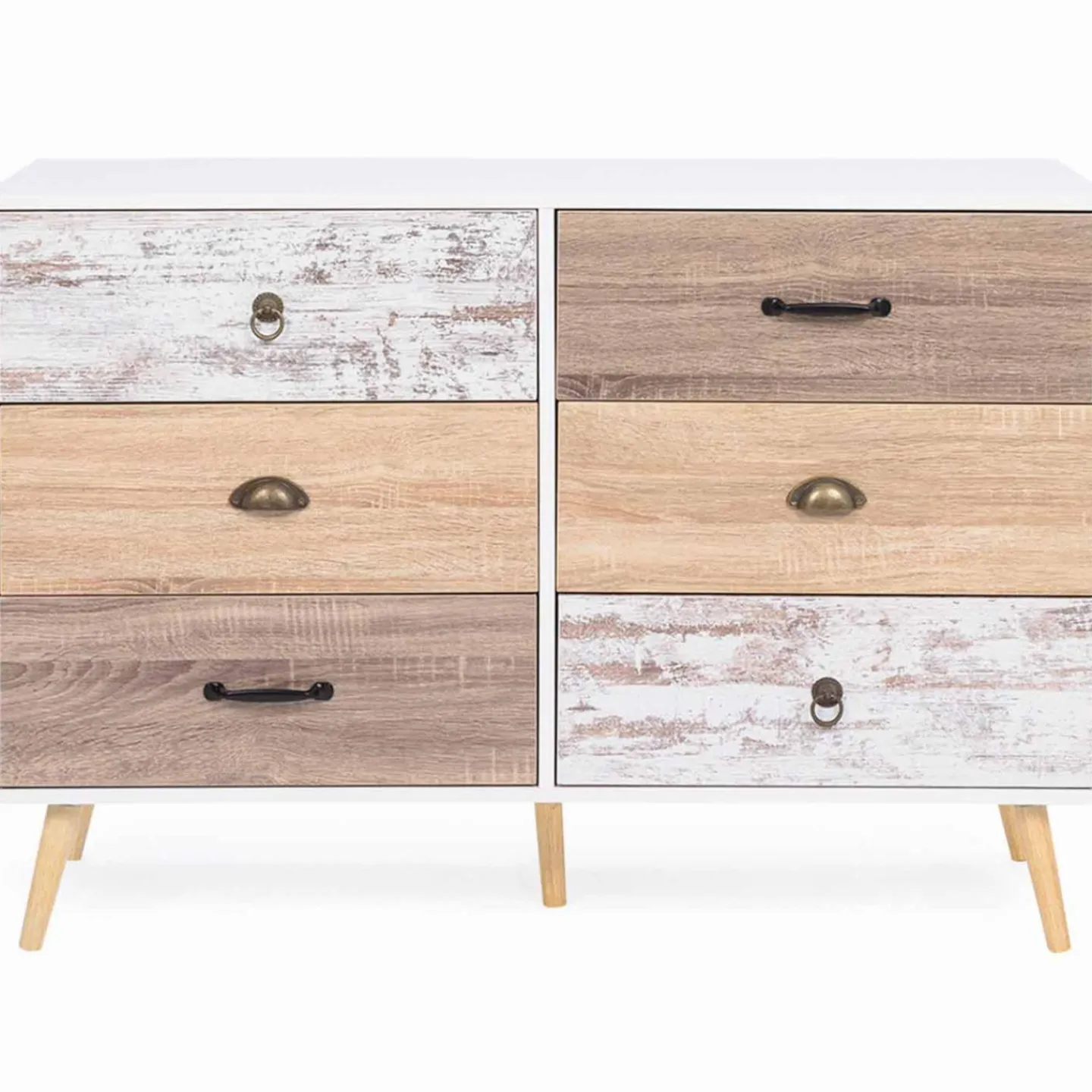 Commode blanche 6 tiroirs effet bois vieilli*IDMarket Best