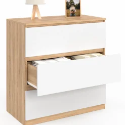 Commode bois façon hêtre et blanc 3 tiroirs 78 cm*IDMarket Best