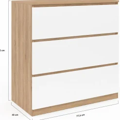 Commode bois façon hêtre et blanc 3 tiroirs 78 cm*IDMarket Best