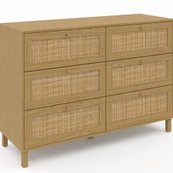 Commode cannage effet naturel avec 6 tiroirs*IDMarket Hot