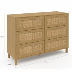 Commode cannage effet naturel avec 6 tiroirs*IDMarket Hot