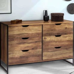 Commode design industriel 6 tiroirs bois foncé*IDMarket