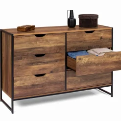 Commode design industriel 6 tiroirs bois foncé*IDMarket