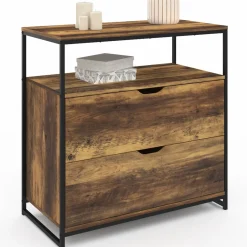 Commode design industriel 2 tiroirs avec étagère*IDMarket New