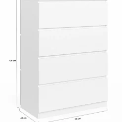 Commode en bois blanc avec 4 tiroirs 75 cm*IDMarket Best