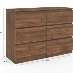 Commode en bois effet noyer avec 6 tiroirs 110 cm*IDMarket New