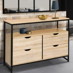 Commode industrielle 4 tiroirs et étagère*IDMarket