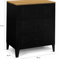 Commode industrielle 3 tiroirs métal noir et hêtre*IDMarket Sale