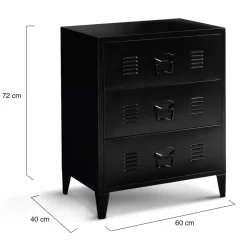 Commode industrielle bois noir 3 tiroirs en métal*IDMarket Clearance