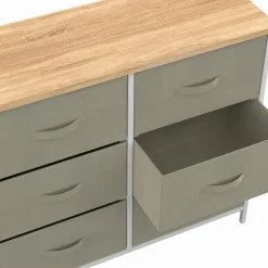 Commode industrielle gris clair et plateau effet bois*IDMarket Clearance