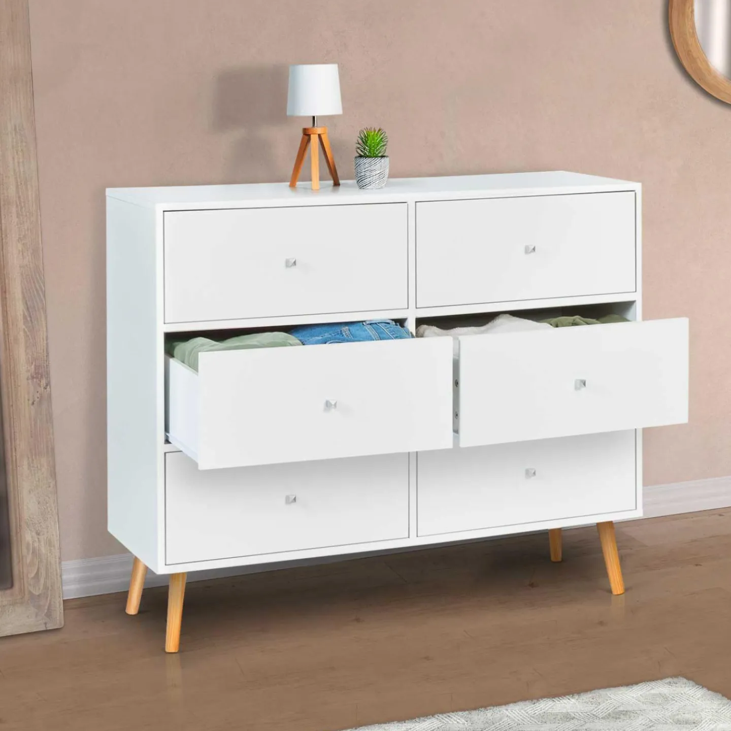 Commode scandinave 6 tiroirs bois blanc*IDMarket New