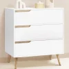 Commode scandinave blanche et bois 3 tiroirs*IDMarket Discount