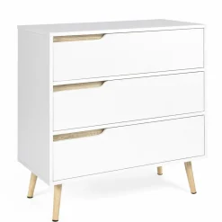 Commode scandinave blanche et bois 3 tiroirs*IDMarket Discount